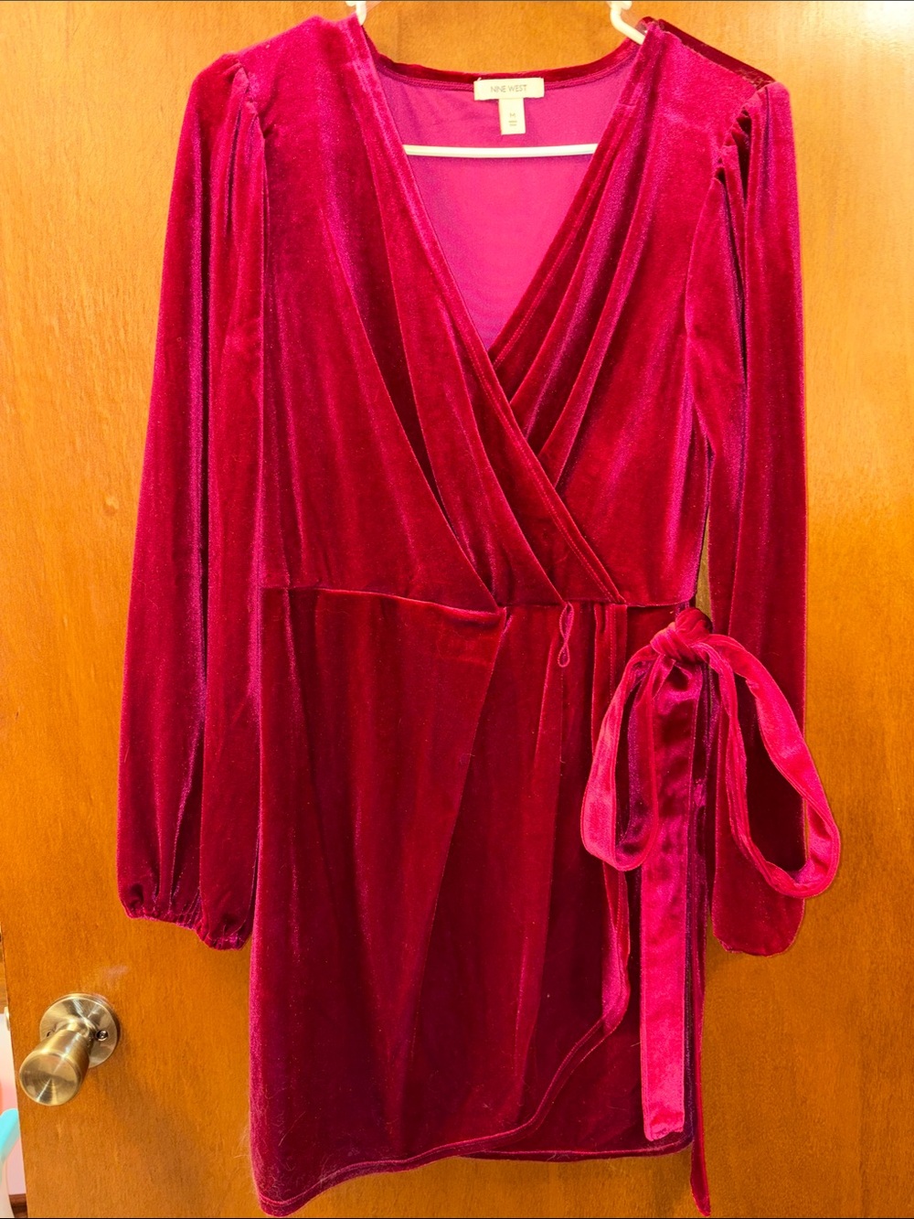 Nine West Burgundy Velvet Wrap Dress with Tie belt